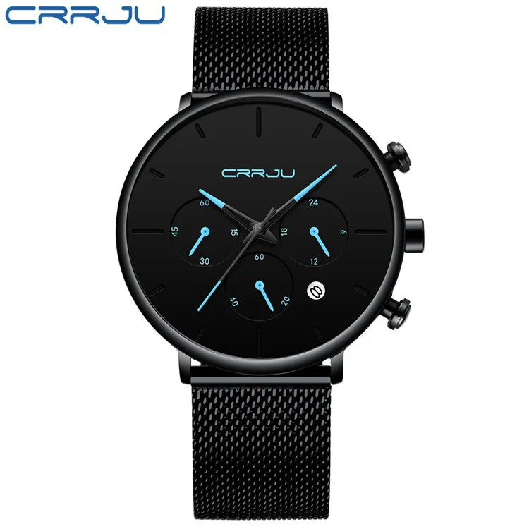 Лидер продаж Модные CRRJU часы для мужчин водонепроницаемые мужские часы Роскошные хронограф спортивные часы Relogio Masculino Reloj Hombre - Цвет: blue gold
