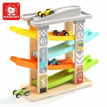 

Children Wooden and Plastic Slide Rail Toy Set with 4 pcs Car Models Baby Early Learning Car Slide Tracking Educational Toy