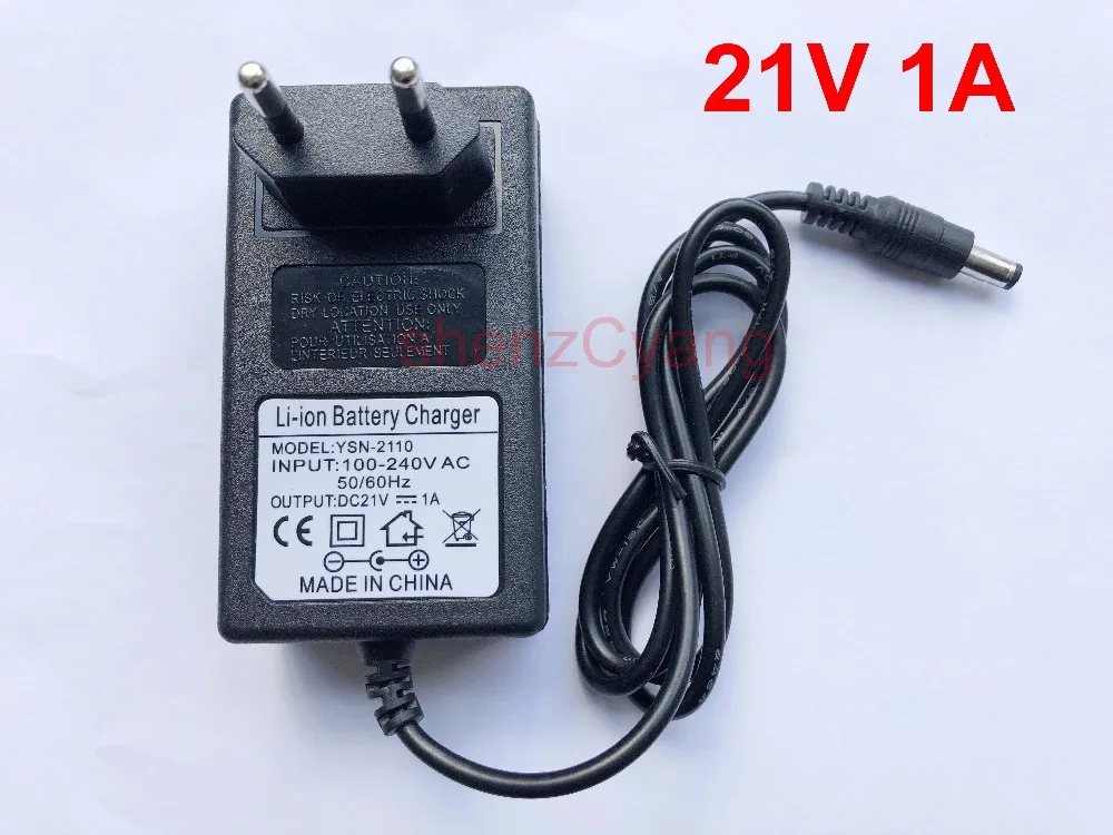 

1PCS High quality 21V 1000mA 1A 5.5mmx 2.1mm-2.5mm Universal AC DC Power Supply Adapter Wall Charger EU 21V For lithium battery