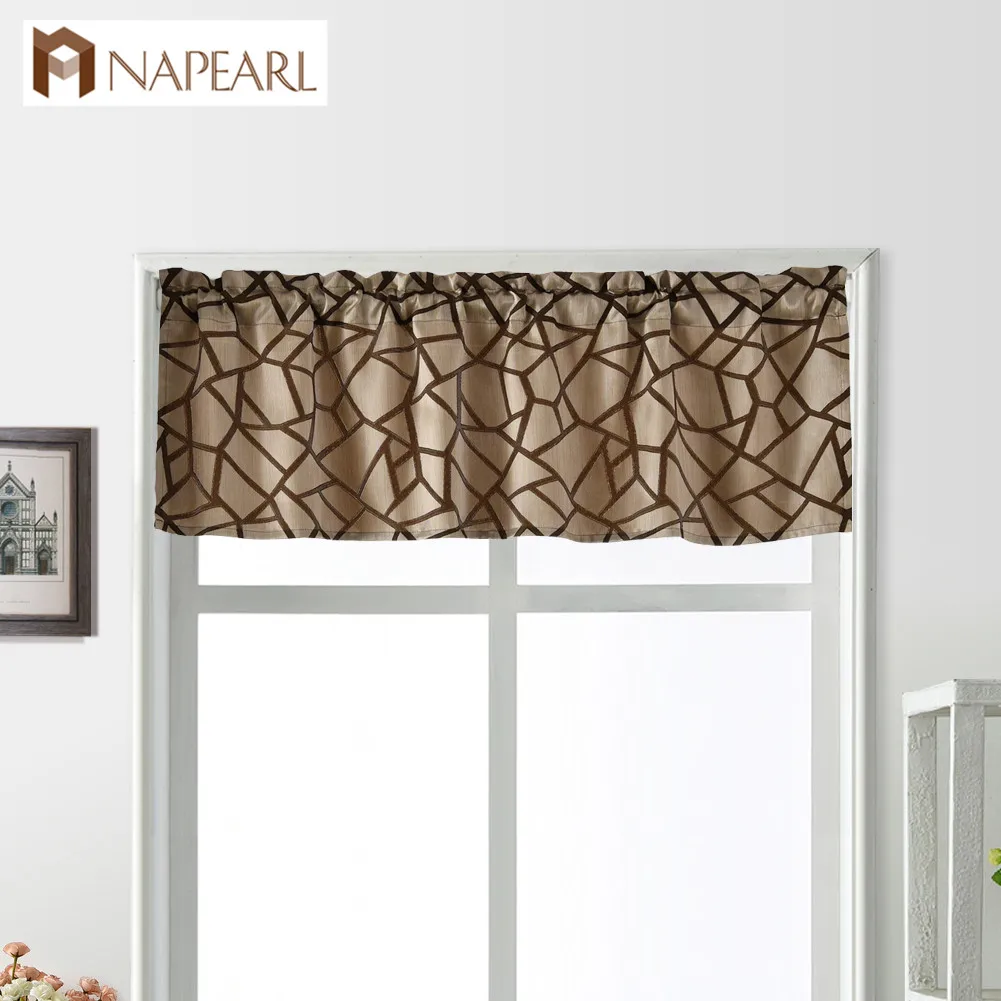 

NAPEARL 1 Piece Short Valance Curtains Semi Shade Drops For Kitchen Windows Rod Pocket Stripe Geometric Design Thread Fabric