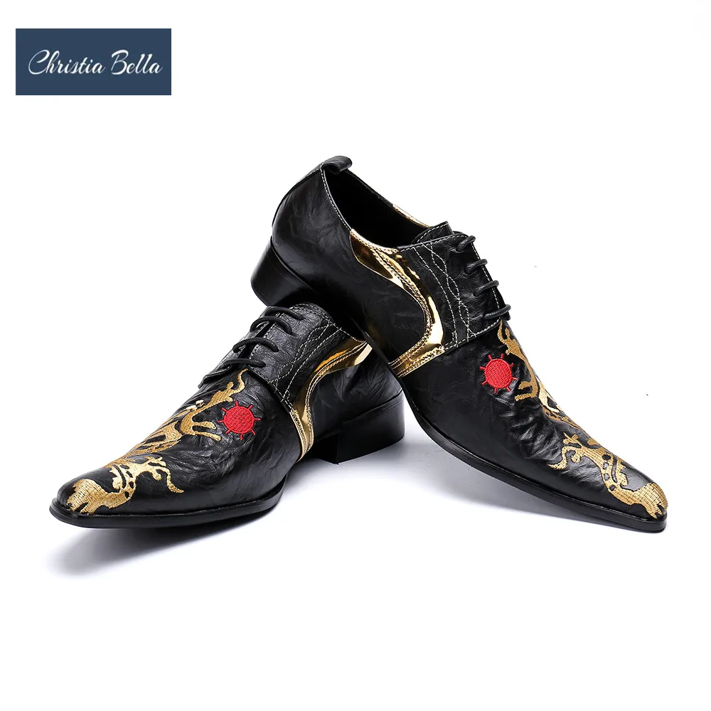 

Christia Bella Brand High Heel Leather Shoes Men Luxury Dress Shoes Embroidery Business Oxfords Formal Shoes Plus Size 38-47