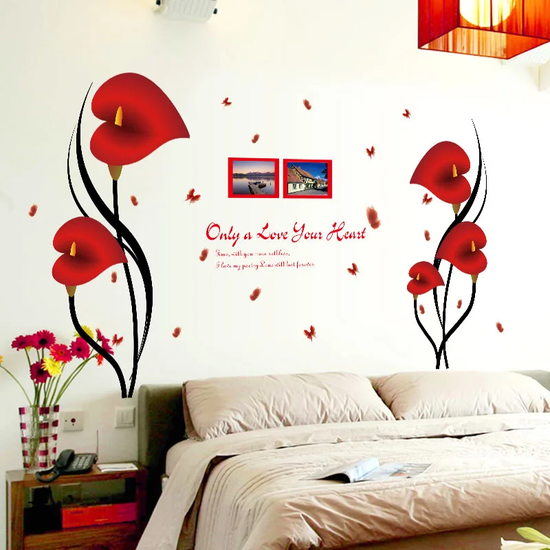 

[Fundecor] red morning glory wall stickers home decor living room bedroom indoor art flower decals diy murals self adhesive film