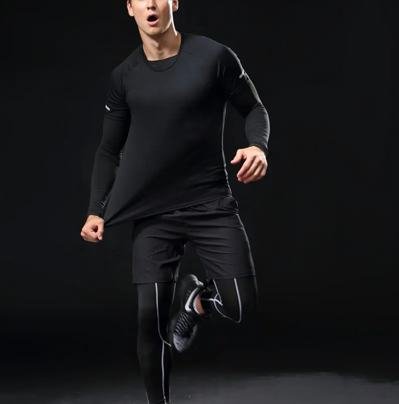 Комплект из 4 предметов, мужские комплекты для бега, компрессионный спортивный костюм для фитнеса, облегающий комплект для бега, футболка, леггинсы, спортивная одежда, спортивные комплекты для спортзала