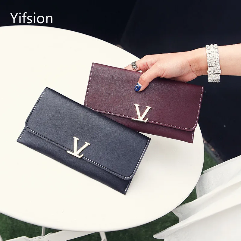 

Women's wallet solid color thin section long paragraph multi-card position change coin for business card 2019 new PU leather -1