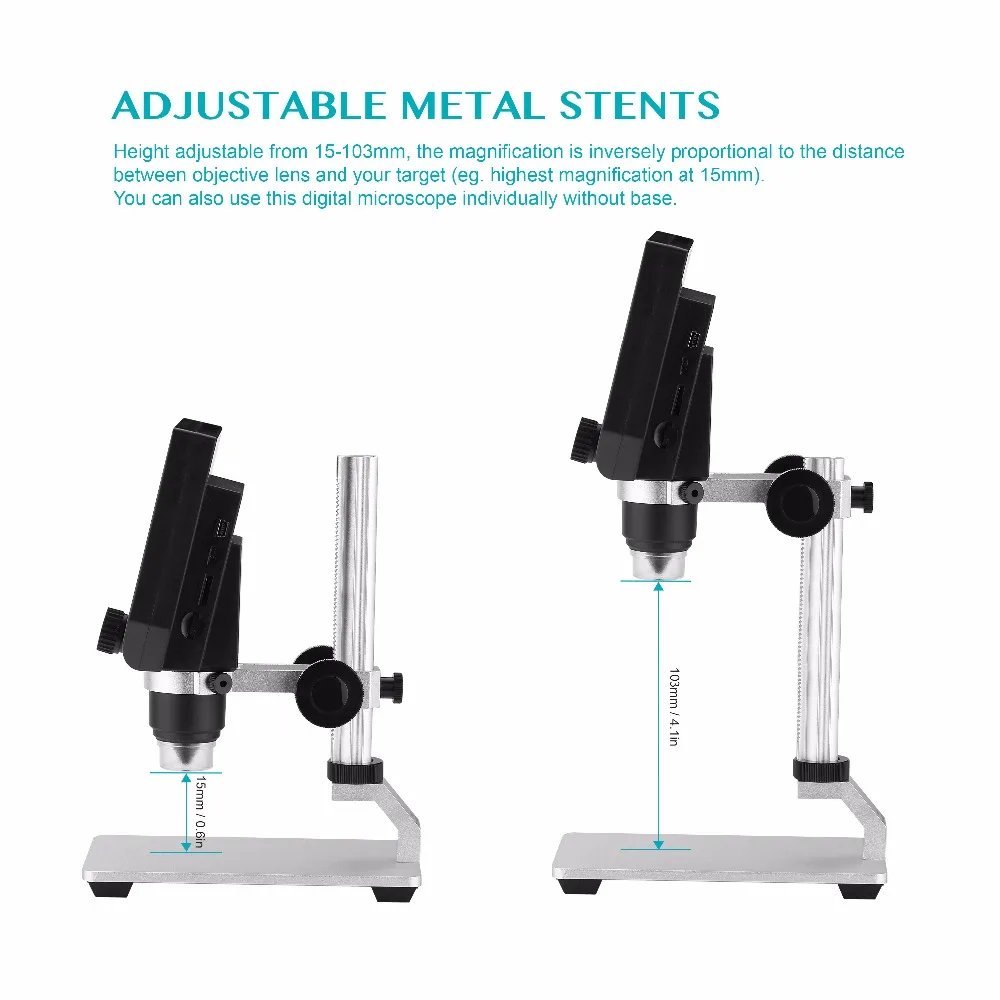 AOMEKIE 4," цифровой микроскоп с ЖК-дисплеем 3.6MP HD Zoom 1-600X с основание из алюминиевого сплава 8LED подсветка перезаряжаемая литиевая батарея