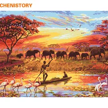 CHENISTORY Elephant Sunset Diy Painting By Numbers Landscape Modern Wall Art Canvas Painting Hand Painted Unique Gift For Home CHENISTORY Elephant Sunset Diy Painting By Numbers Landscape Modern Wall Art Canvas Painting Hand Painted Unique Gift For Home