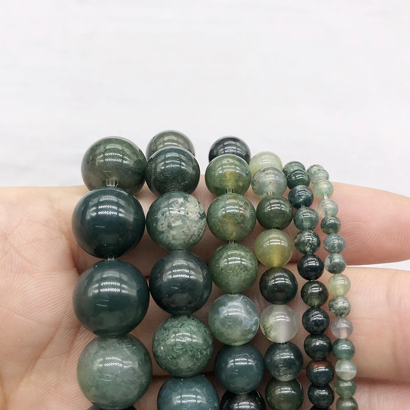 Perles Rondes en Pierre Naturelle d'Agate Moss pour Travaux Manuels, Breloques de 4, 6, 8, 10, 12 et 14 mm pour Bijoux de Direction