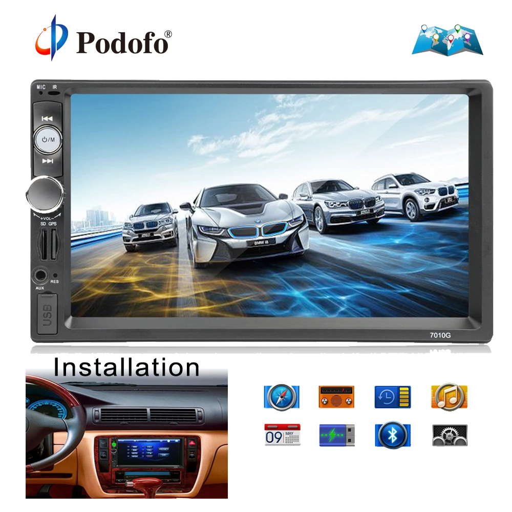 

Podofo 2din Car Radio GPS Navigation MP5 Multimedia Player Autoradio Bluetooth AUX MP3 Stereo FM Audio USB Auto Electronic 7010G