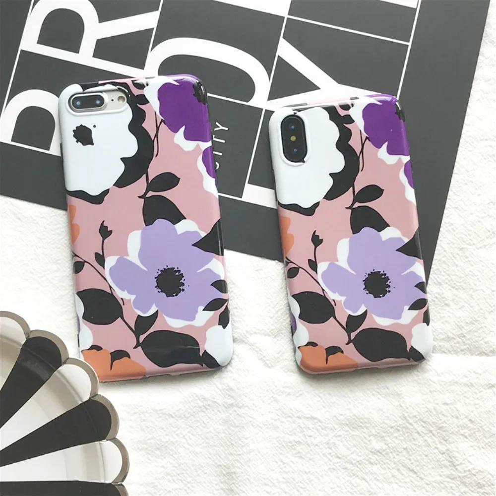 

Oil Painting Flower Case for iPhone 6s 6 8 7 Plus X Cute Shell Soft Cover Bumper Floral Skins