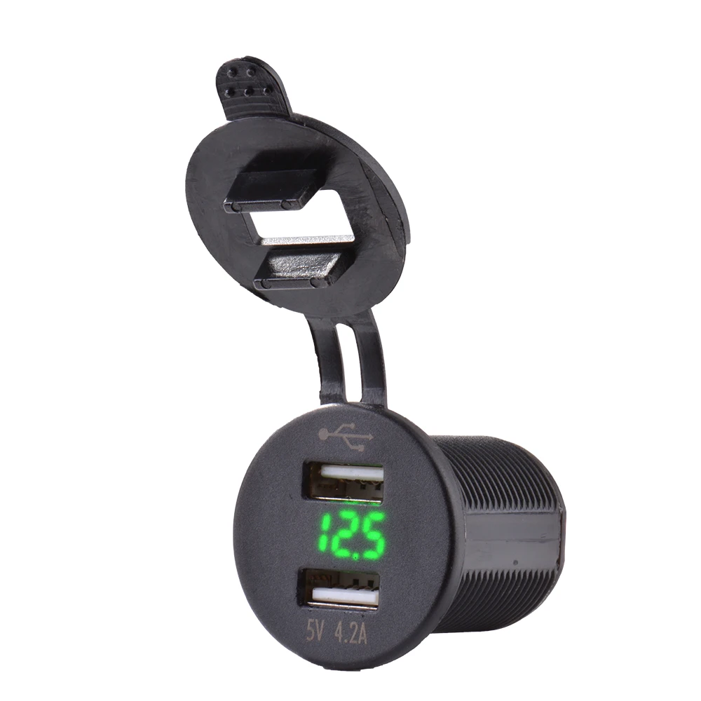 

Waterproof 5V/4.2A Dual USB Charger Port Voltmeter Voltage Meter Green LED Display Universal for Car Boat Motorcycle HT1310