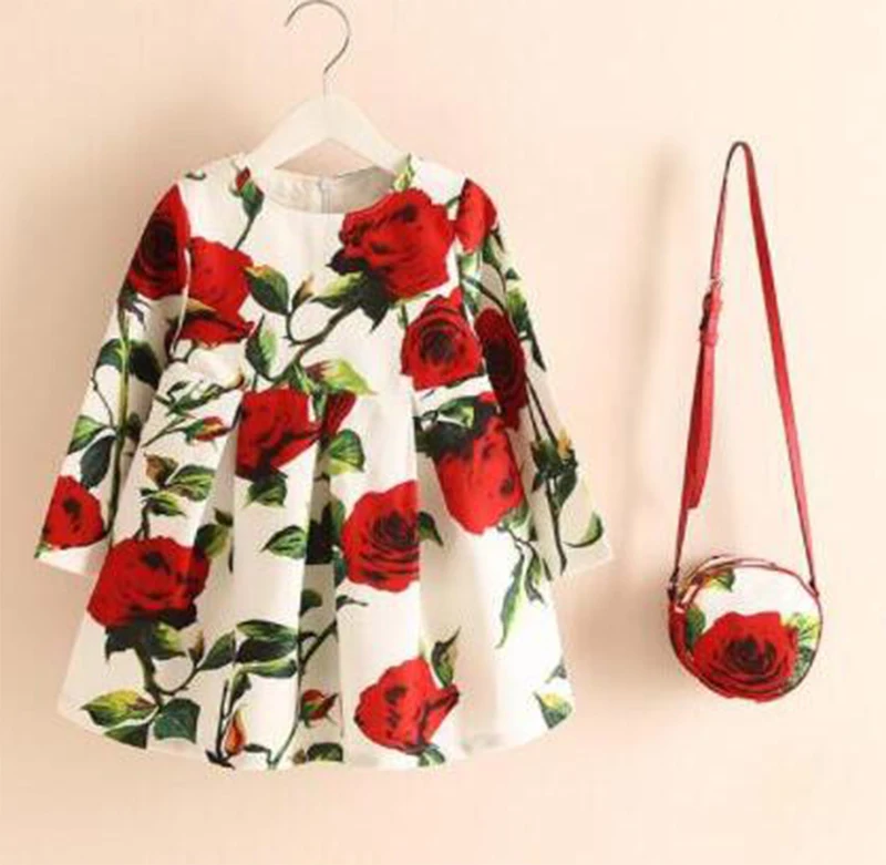 

2019 fashion long sleeve flower pattern dress girl princess dress