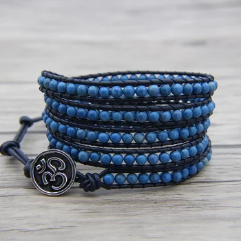 

boho bead bracelet Blue stone beads bracelet BOHO bead leather wrap bracelet cuff bracelet friendship gift Jewelry