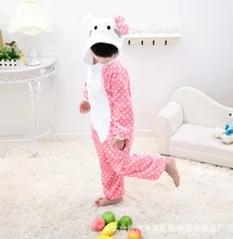White Doted Pink Hello Kitty Cat Cosplay Jumpsuit Costumes For Children Kids Onesie Pajamas Clothing For Halloween Carnival