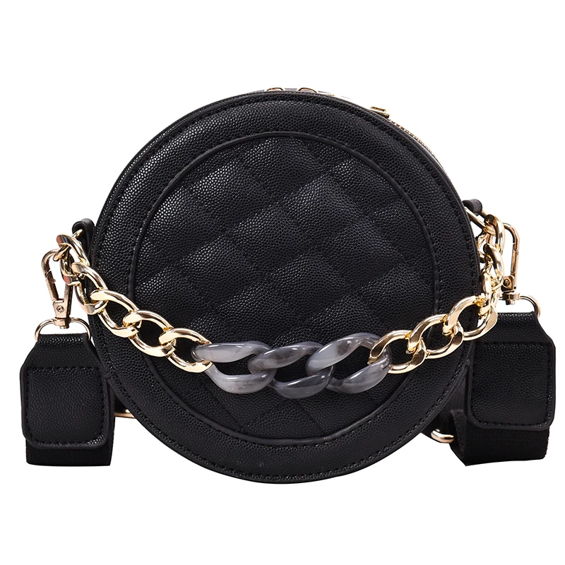 

2019 New Mini Embroidery Line Wide Strap Shoulder Messenger Bags Fashion Small Round Bag Women Purses and Handbags Sac A Main