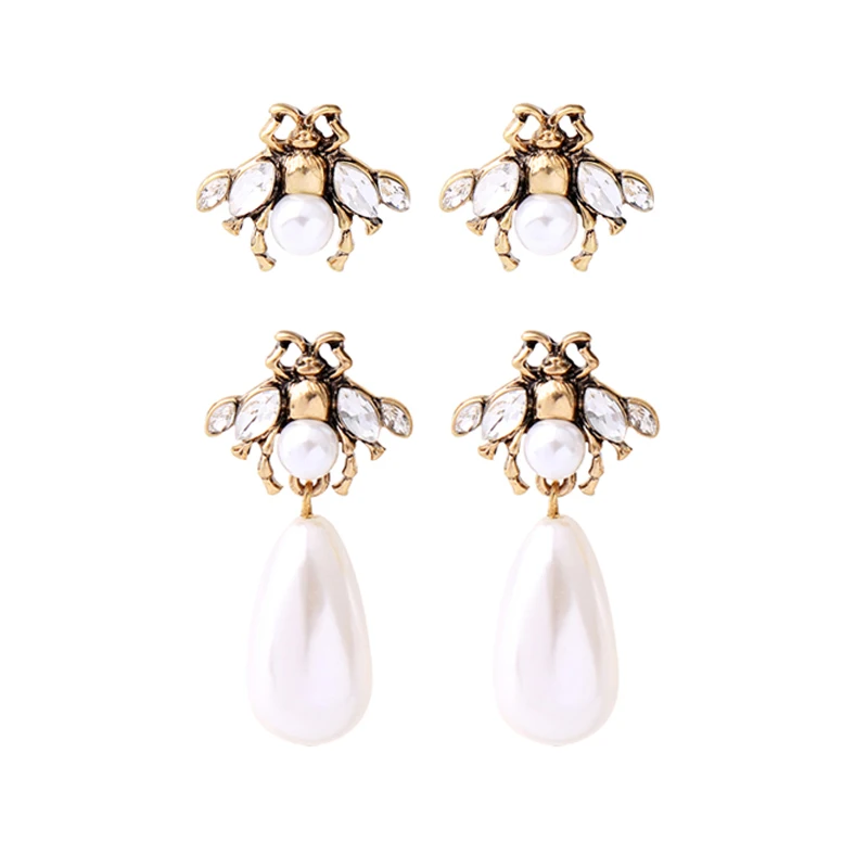 ed01480b-2 New Bee Insect Stud Earrings Antique Gold Fashion Jewelry For Girls