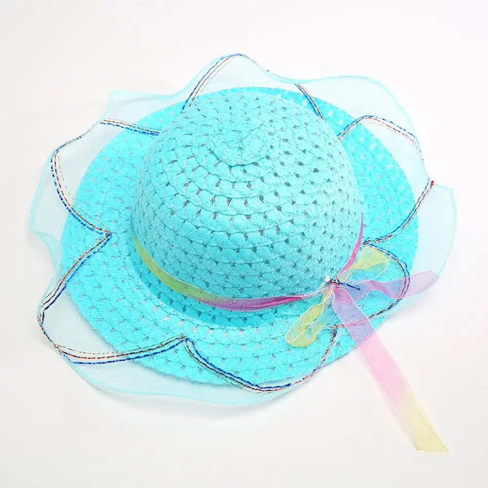 Children Sun Hats Girls Fashion Creative Straw Cap Bowknot Chiffon Decoration Sun Hat Ultraviolet-proof Beach Cap YI0