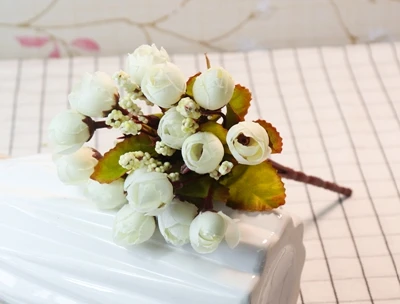 Zinmol красочные шелковые искусственные цветы 15 голова Мини Роза для домашнего декора для свадьбы Маленькие розы цветок букет украшение - Цвет: A white