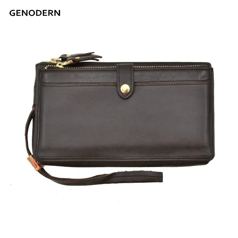 

GENODERN Fashion Men's Clutch Bags Genuine Leather Men Wallets Business Men Handbags Male Purse Double Zipper Wallets