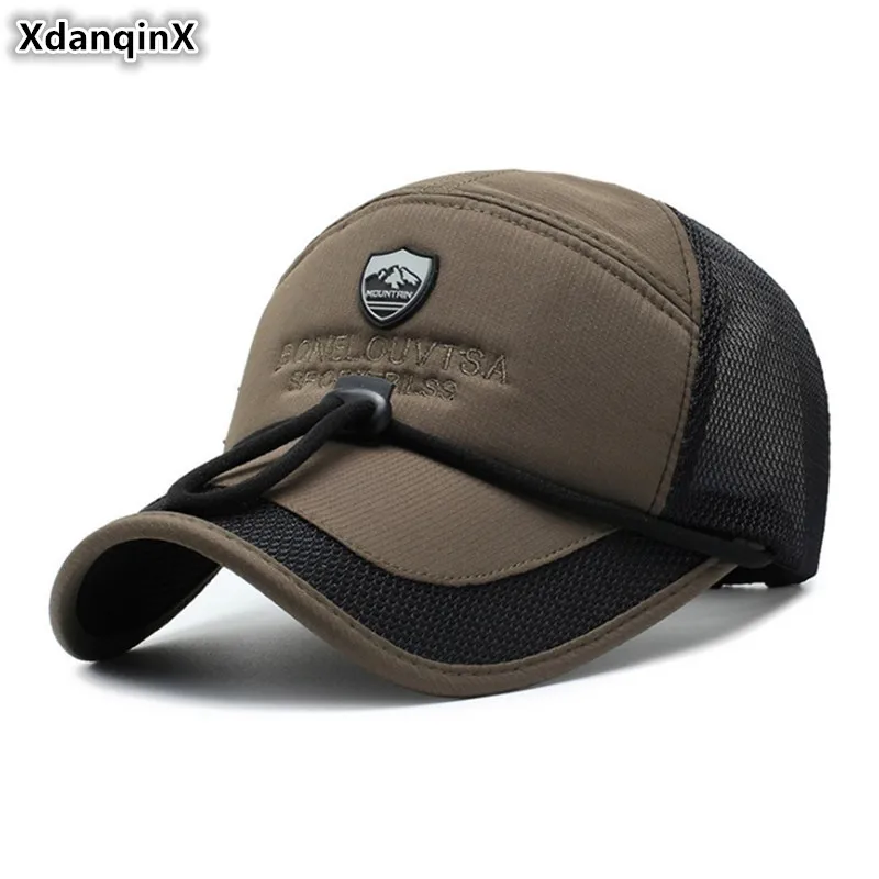 

XdanqinX Adjustable Size Women's Ponytail Baseball Cap Summer Men's Breathable Mesh Caps Letter Embroidery Sunscreen Fishing Hat