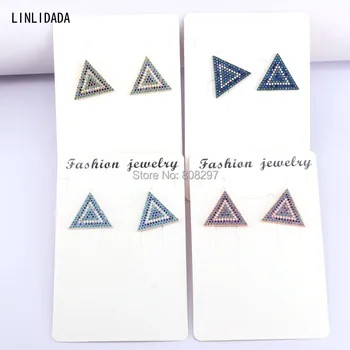 

5Pair Gold//Black/Rose Gold Color Micro Pave Cubic Zirconia triangle shape stud earrings for women jewelry