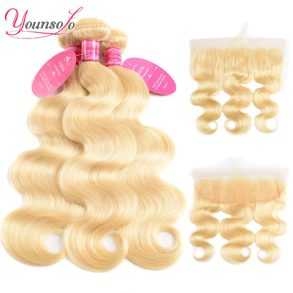 

Younsolo 613 Blonde Bundles With Frontal Body Wave Human Hair Lace Frontal Closure with Bundles Brazilian Remy Human Hair