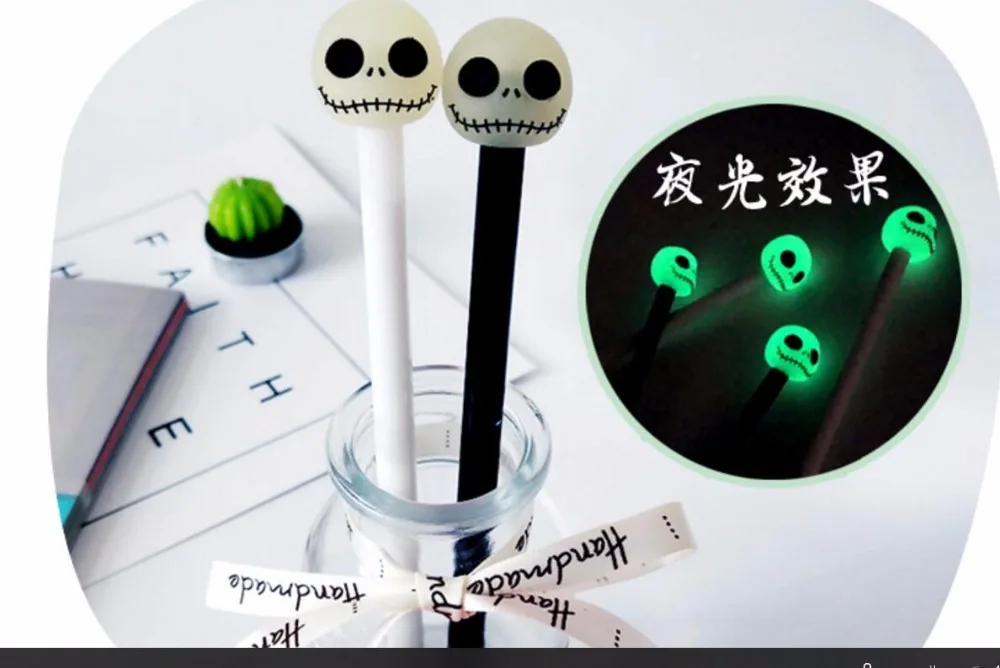 Ночная череп гелевая ручка милый мультфильм канцелярский призовой подарок kawaii письменная работа в офисе Студенческая ручка игла ручка с черными чернилами 0,5 мм 50 шт