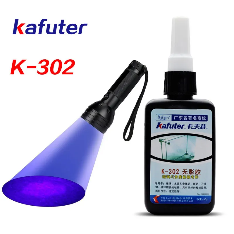 baratas Forte 50 ml Kafuter UV Cola de Cura UV K 302 + 51LED UV Lanterna UV que Cura o Adesivo de Vidro Cristal e Ligação do Metal
