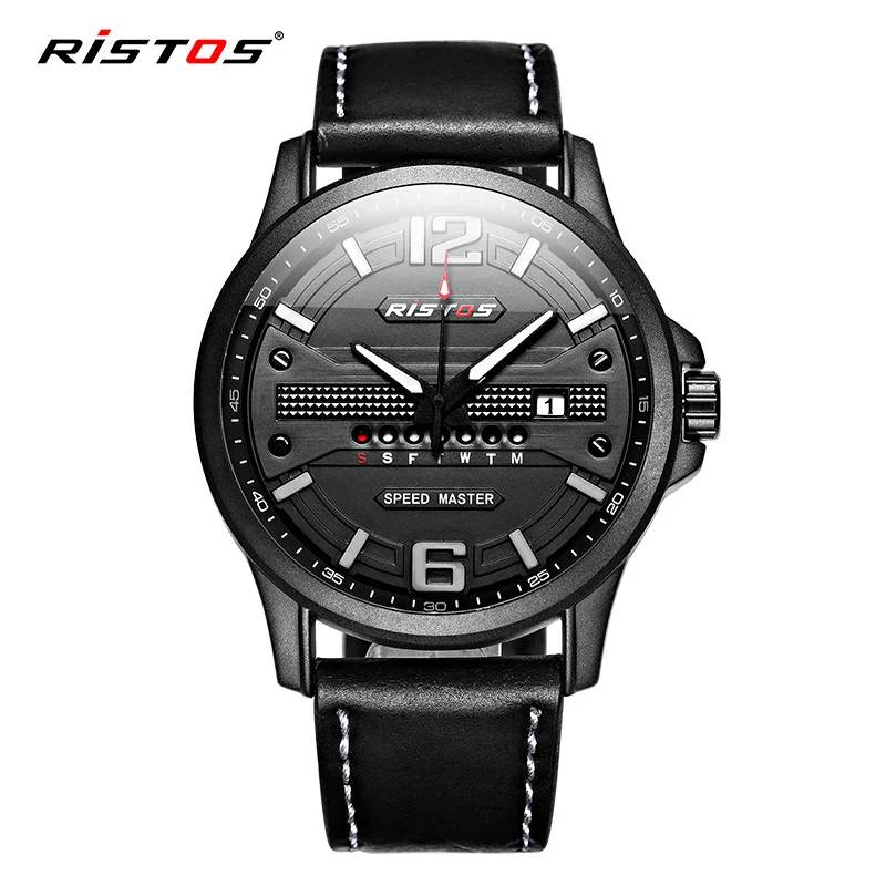 

RISTOS Sport Men Leather Quartz Watch Army Date Calendar Fashion Casual Wristwatch Hot Sale Dropshipping Boutique Watches 2017