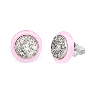 Милые розовые серьги-гвоздики из керамики круглой формы с сияющими кристаллами элегантные женские серьги модные свадебные Ювелирные изделия Подарки - Окраска металла: Pink