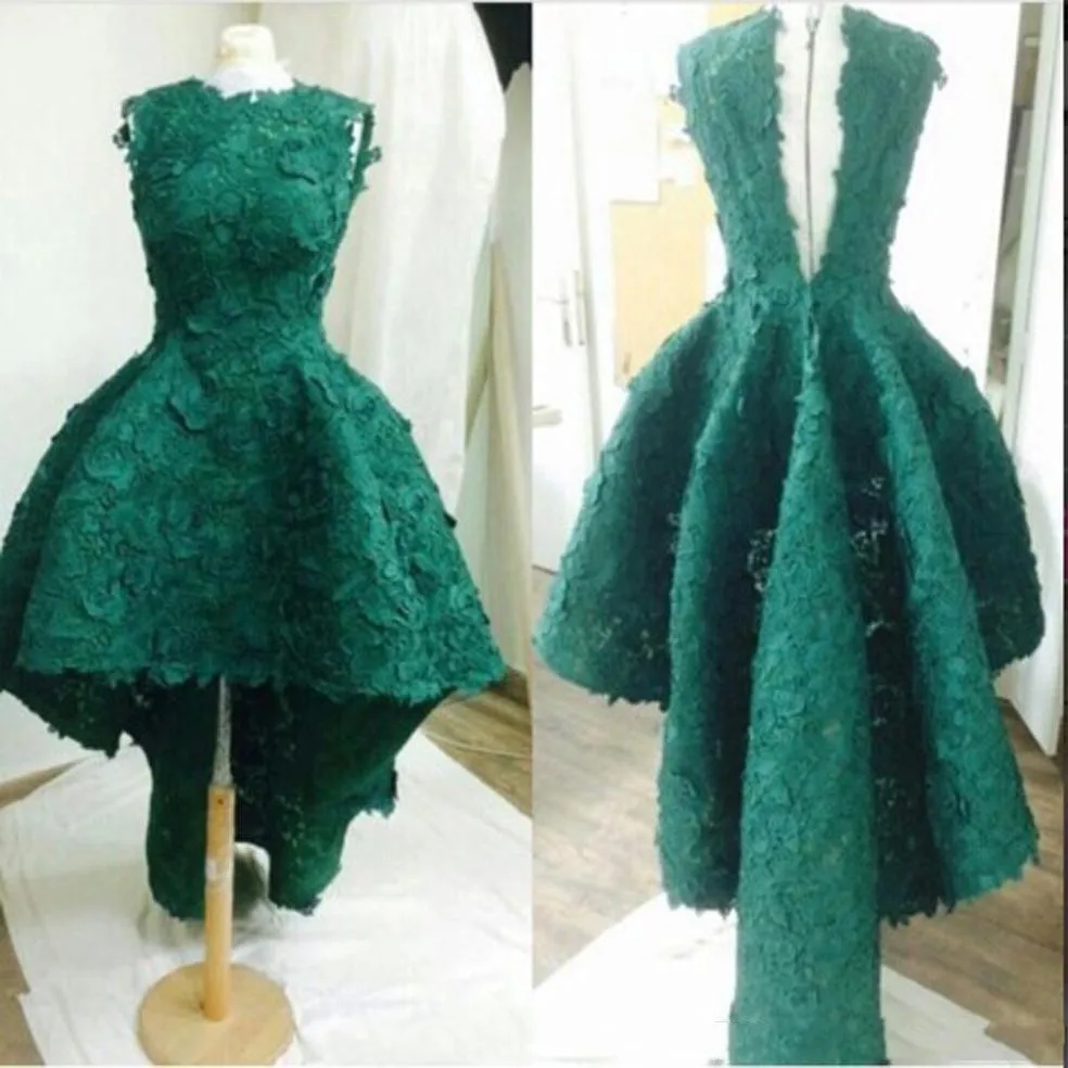 

Appliques Evening Gowns Hi Low vestido de festa Long Evening Dress Lace Custom Made abiye robe Green Evening Dresses de soiree