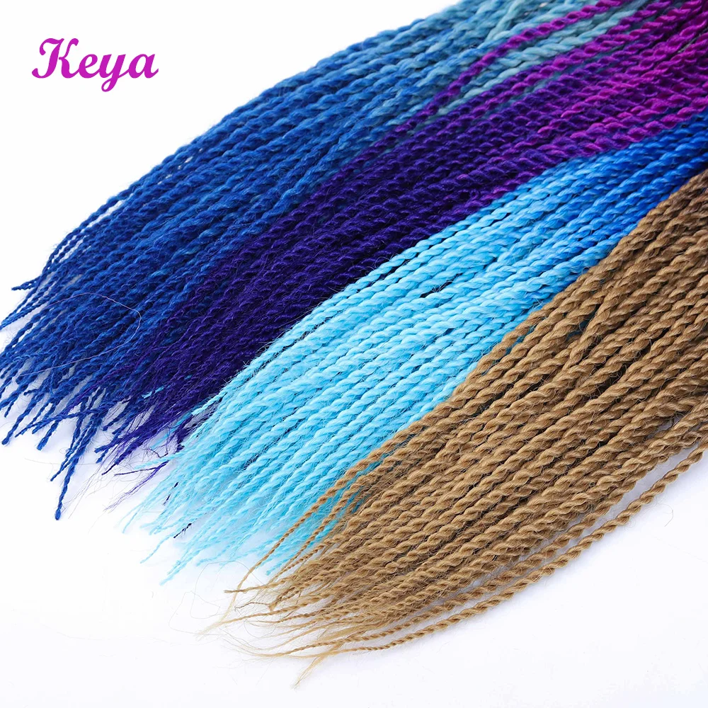 Keya Ombre Senegalese Twist Hair 14 Colors Synthetic Crotchet Braiding Hair 24inch Crochet Braids 30 Roots Pink Blue Braids