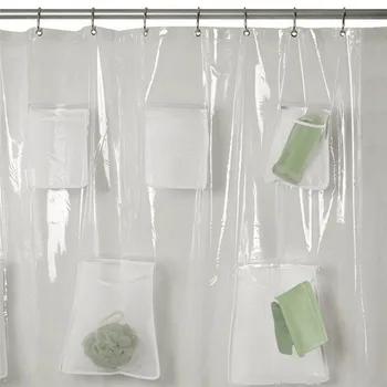 

Bathroom Mesh Pockets PEVA Shower Curtain Clear Multi-Purpose Translucent/Transparent Waterproof Mildew-Proof SPA Bath Curtains