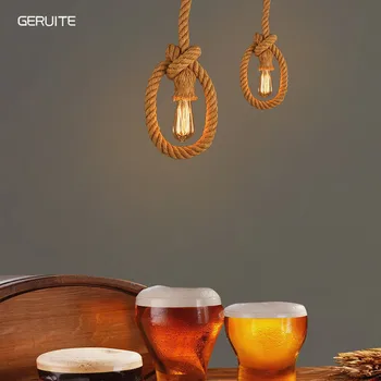 

GERUITE 1M Vintage Rope Pendant Lights Loft Creative Industrial Lamp E27 Edison Bulb Style For Restaurant Decoration(No Bulb)