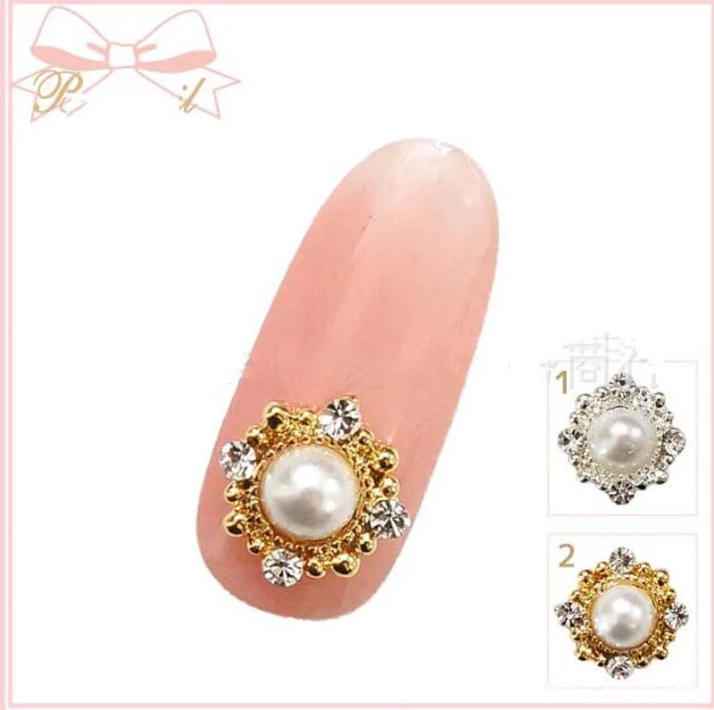  10 pcs 3D Pearl AB Crystal Round nail decoration/ AB Rhinestone glitter charm Nail DIY deco/ jewelr