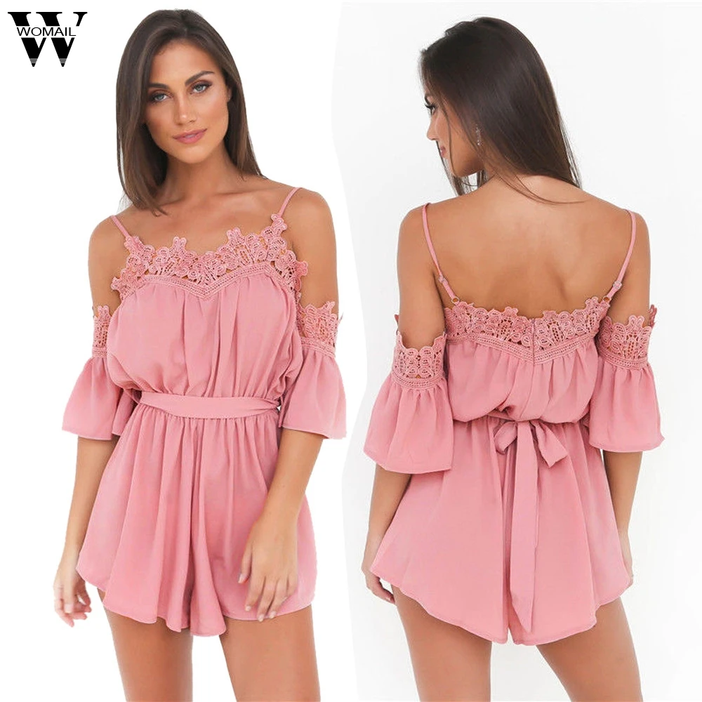 

Womail Jumpsuit Women's Fashion 1pc Women Off Shoulder Chiffon Bandage Mini Playsuit Summer Shorts Jumpsuit 2019 Mar26 Dropship