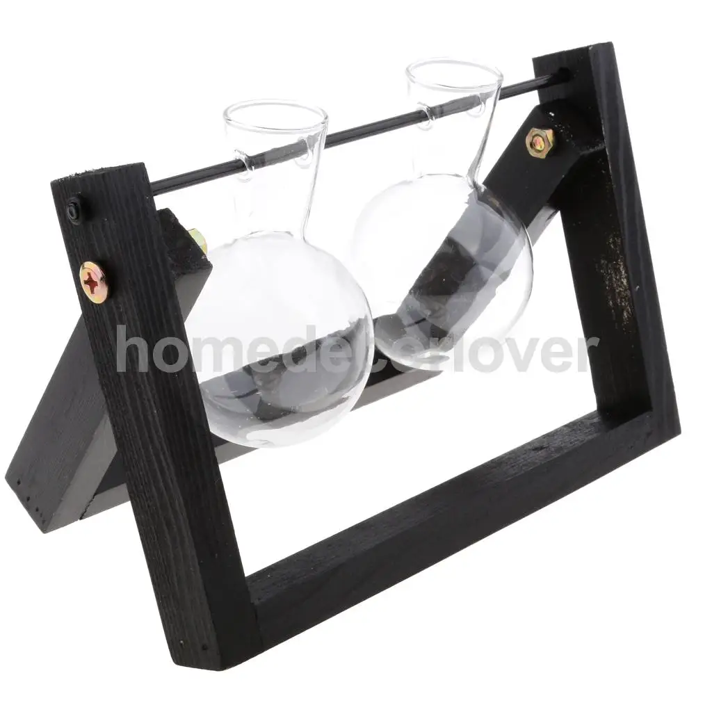Tabletop Wood Stand Glass Flower Vase Plant Planter Hydroponic Container Home Decor