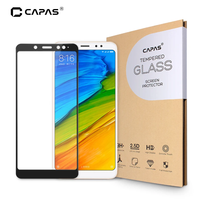 

CAPAS Brand for Xiaomi Redmi Note 5 Pro Tempered Glass Screen Protector Almost Full Cover Protective Film Explosion LCD Guard