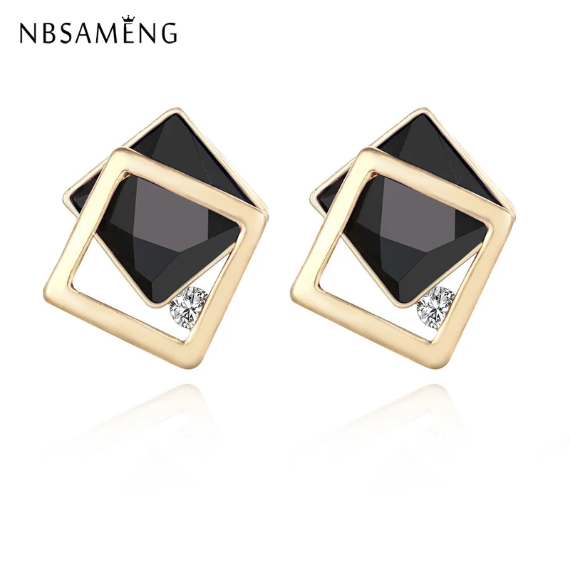 

Trendy Alloy Semi-precious Stones Stud Earring Elegant Korean Style Women Geometric Hollow Out Earring Fashion Jewelry