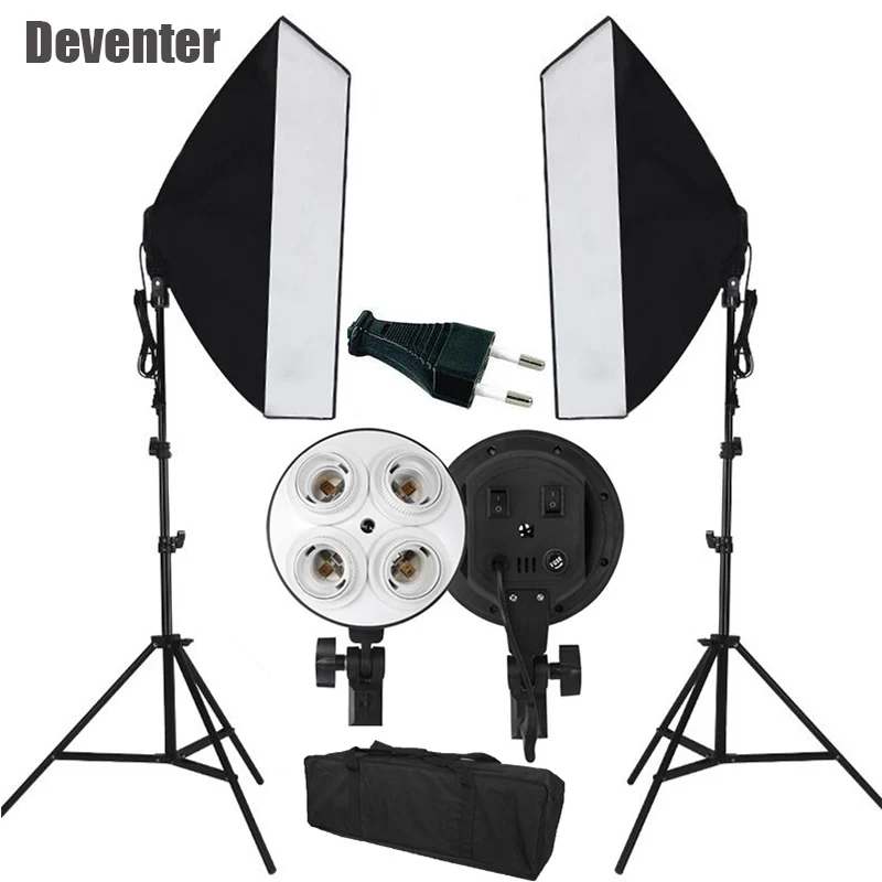 Prix pour CE Photo Studio Photographie Lumière D'éclairage Continu Vidéo softbox Kit et Double 4 E27 lampes et Fourre-Tout Sac UE Plug Prix pour CE Photo Studio Photographie Lumière D'éclairage Continu Vidéo softbox Kit et Double 4 E27 lampes et Fourre-Tout Sac UE Plug