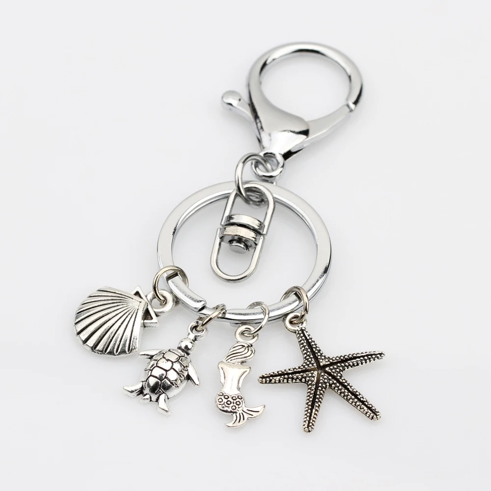 Sea turtle starfish shell Keychain Mermaid Scales Keychain Mermaid dark purple