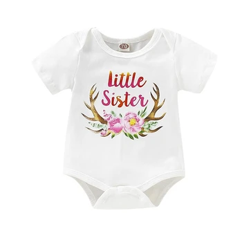 

Little Sisters Summer Baby Girl Cotton Floral Letter Print Short Sleeve Romper T-shirt Sister Family Matching Tops Clothes