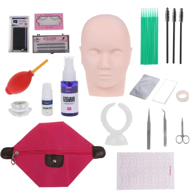 

19 in 1 Mannequin Training Makeup False Eyelashes Extension Glue Tool Practice Individual Kits