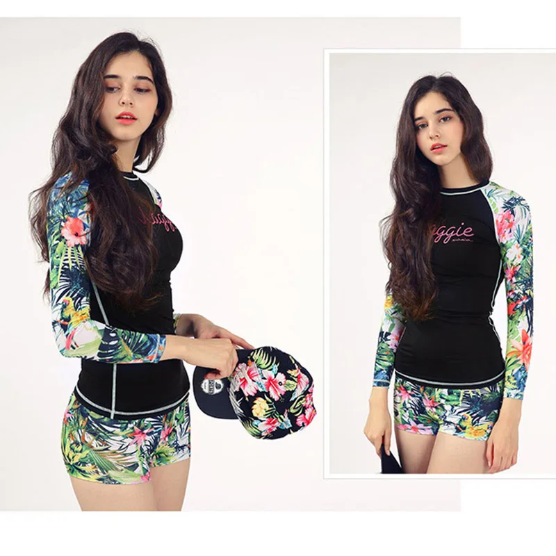 2018 Women Long Sleeve Swimwear Surfing Bathing Suits Sexy two Piece Sport Swimsuit (9)