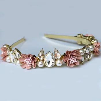 

Fashion Charm Crystal Baroque Headband Flower Crown Pearls Tiara Headwear For Women Wedding Hair Accessories Jewelry Party Gift