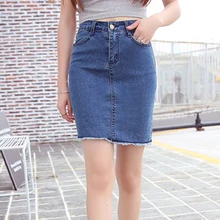 Летние женские Мини плиссированные с высокой талией синие джинсы Хип Джинсовая юбка тонкие карманы корейский хлопок Повседневная одноцветная Западная