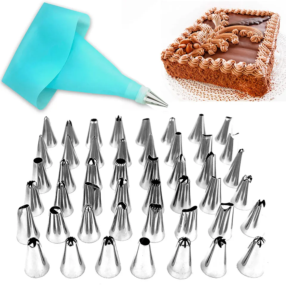 

Affordable Nozzle Sets 50pcs/Sets 48 Icing Piping Nozzles + Pastry Cream Bag + Adapter Cake Decorating Tips Set Baking Tools Hot