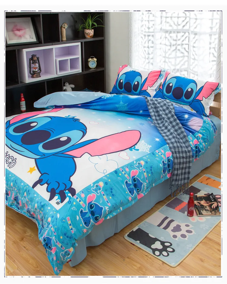 غرزة المطبوعة طقم سرير الكرتون المفرش واحد التوأم كامل الملكة الملك الحجم أغطية الأطفال الصبي ديكور غرفة نوم الأزرق اللون