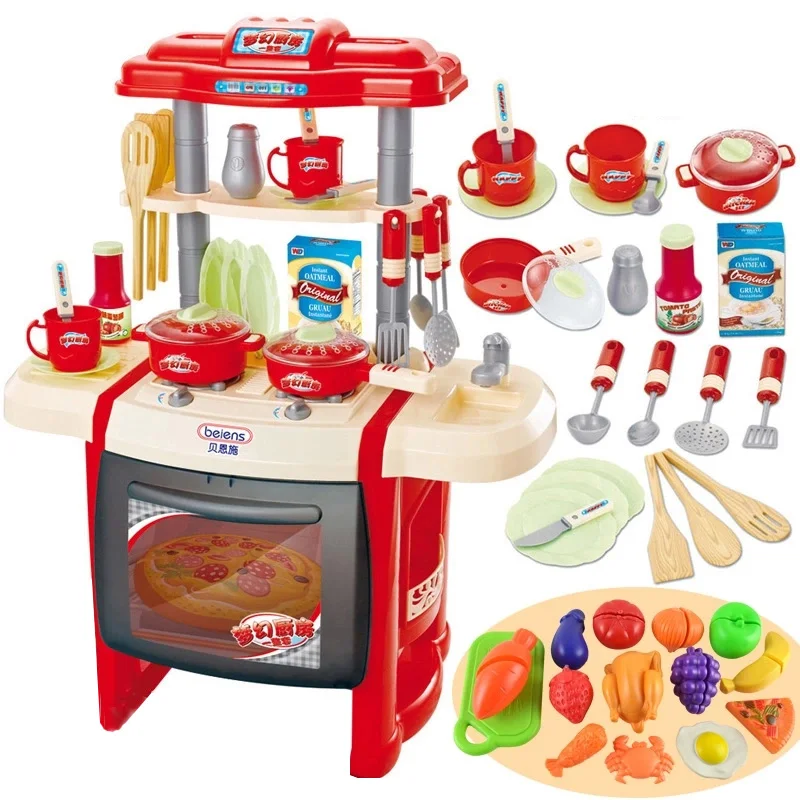 Pretend Play Kitchen Utensils Furniture Toys For Children Light Music