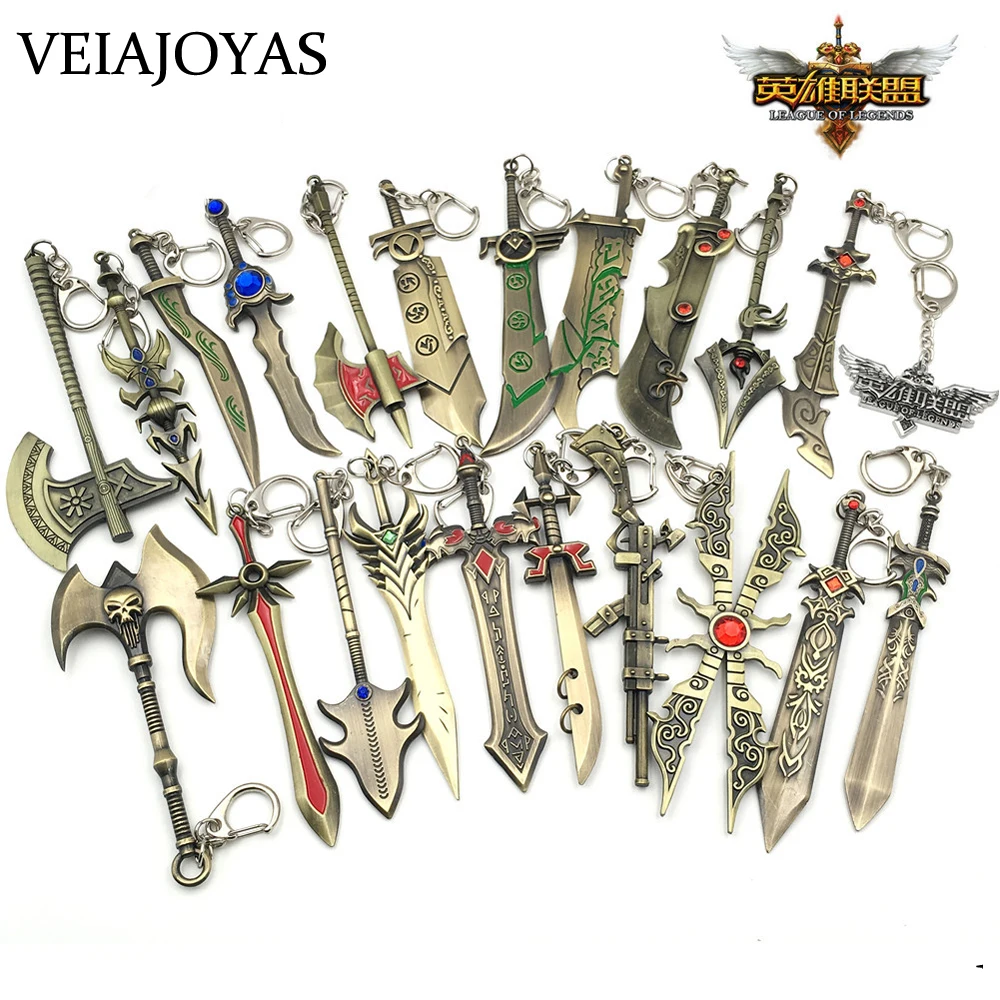 

24pcs/lot Classic Game Jewelry LoL Weapon Keychains Leagues Alloy Key Rings Key Holder for Player's Gifts Mix Designs Wholesale