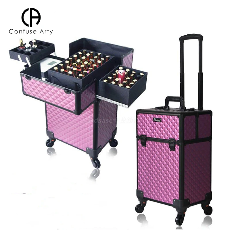 Professional makeup trolley case large capacity universal semi